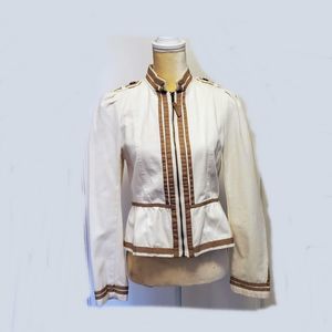 Women's H&M Zip Up Military Cream Tan Jacket Sz 8